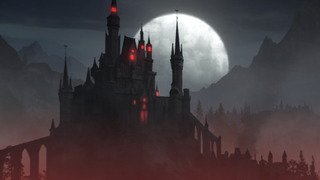 A vampire's castle loomingly menacingly over the horizon.