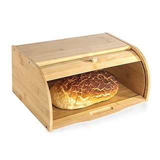 Bamboo Bread Bin | Roll-Top Bread Box | Wooden Kitchen Storage Bin | Bread Container With Roll-Top Lid | M&w