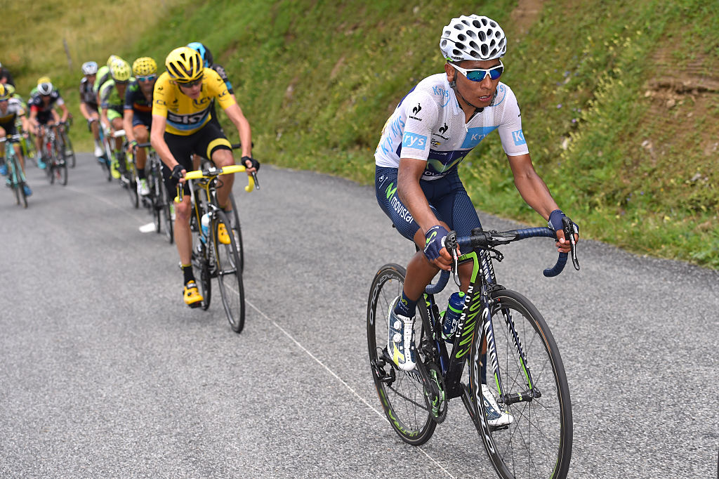 Ciclismo: 102º Tour de Francia / Etapa 19QUINTANA Nairo (Col) Maillot blanco juvenil/ FROOME Christopher (Gbr) Maillot líder amarillo/St-Jean-de-Maurienne - La Toussuire - Les Sybelles (138 Km)/Ronde van Frankrijk TDF / Etapa Rit Det Waelem