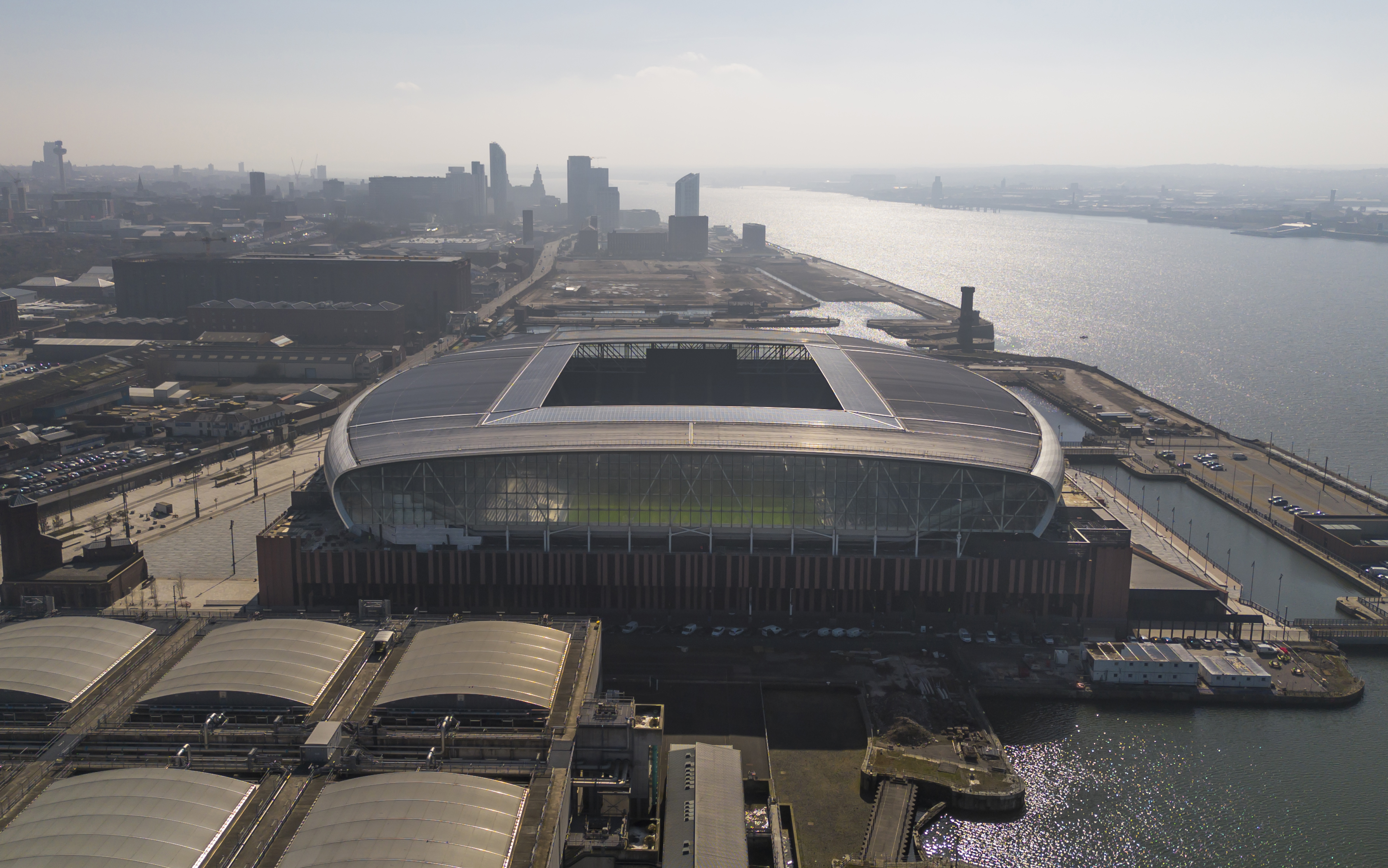 An aerial shot of Everton's new stadium at Bramley Dock