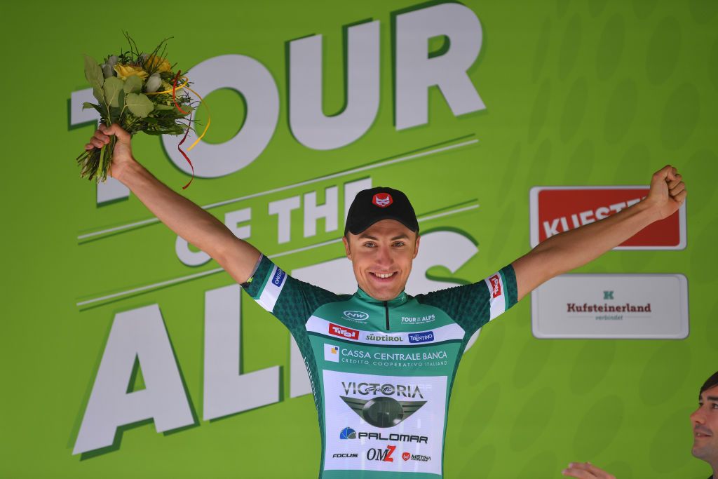 Emil Dina in the mountains jersey at the Tour of the Alps.