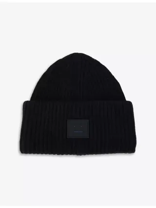 Face Logo-Patch Wool Beanie Hat