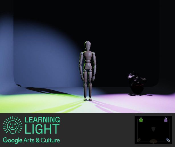 A photo saved by the Google Learning Light program with a stage setup and lighting diagram