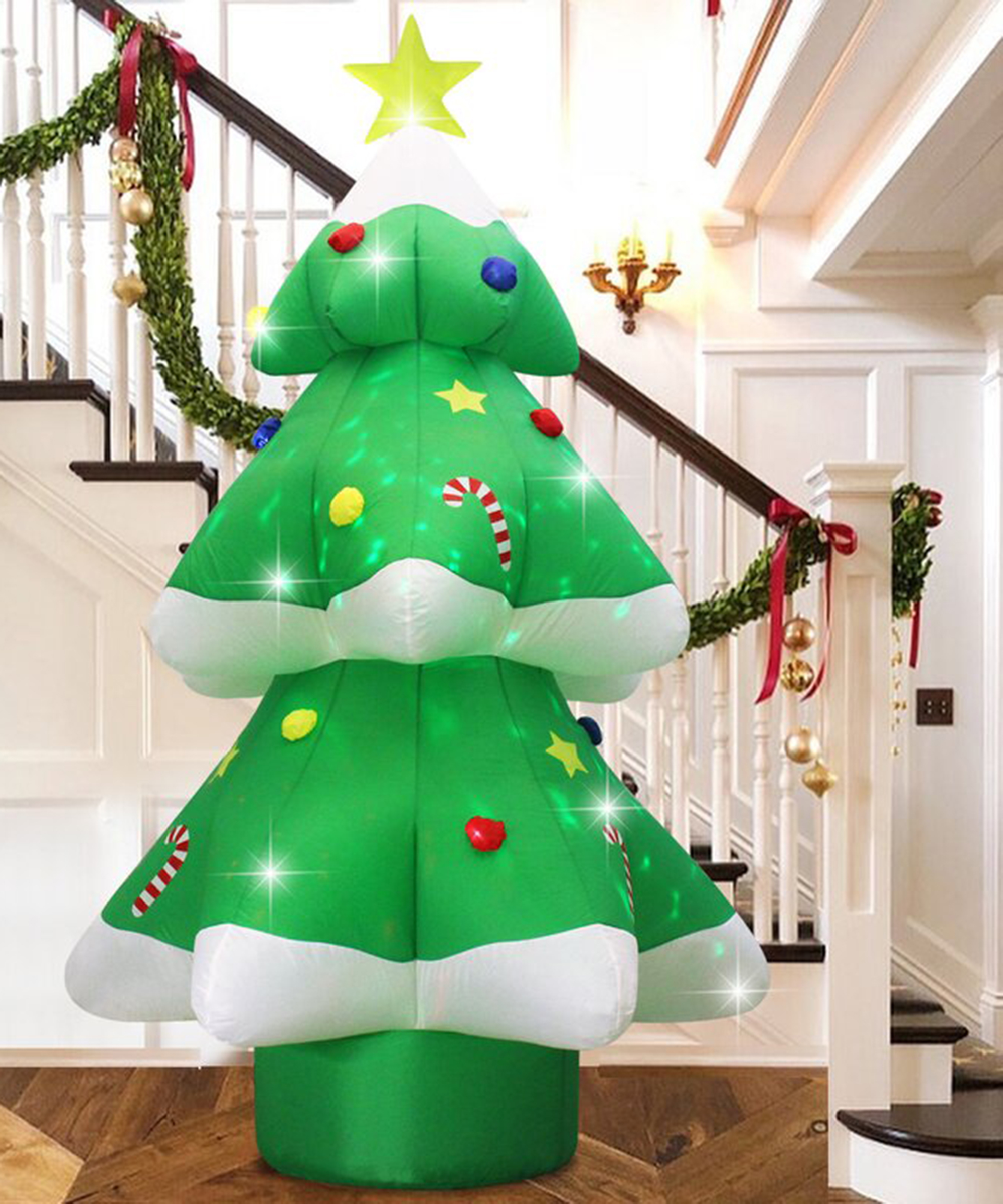 9ft lit inflatable Christmas tree with LED multicolor rotating light