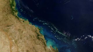 satellite image of the great barrier reef, off the coast of australia