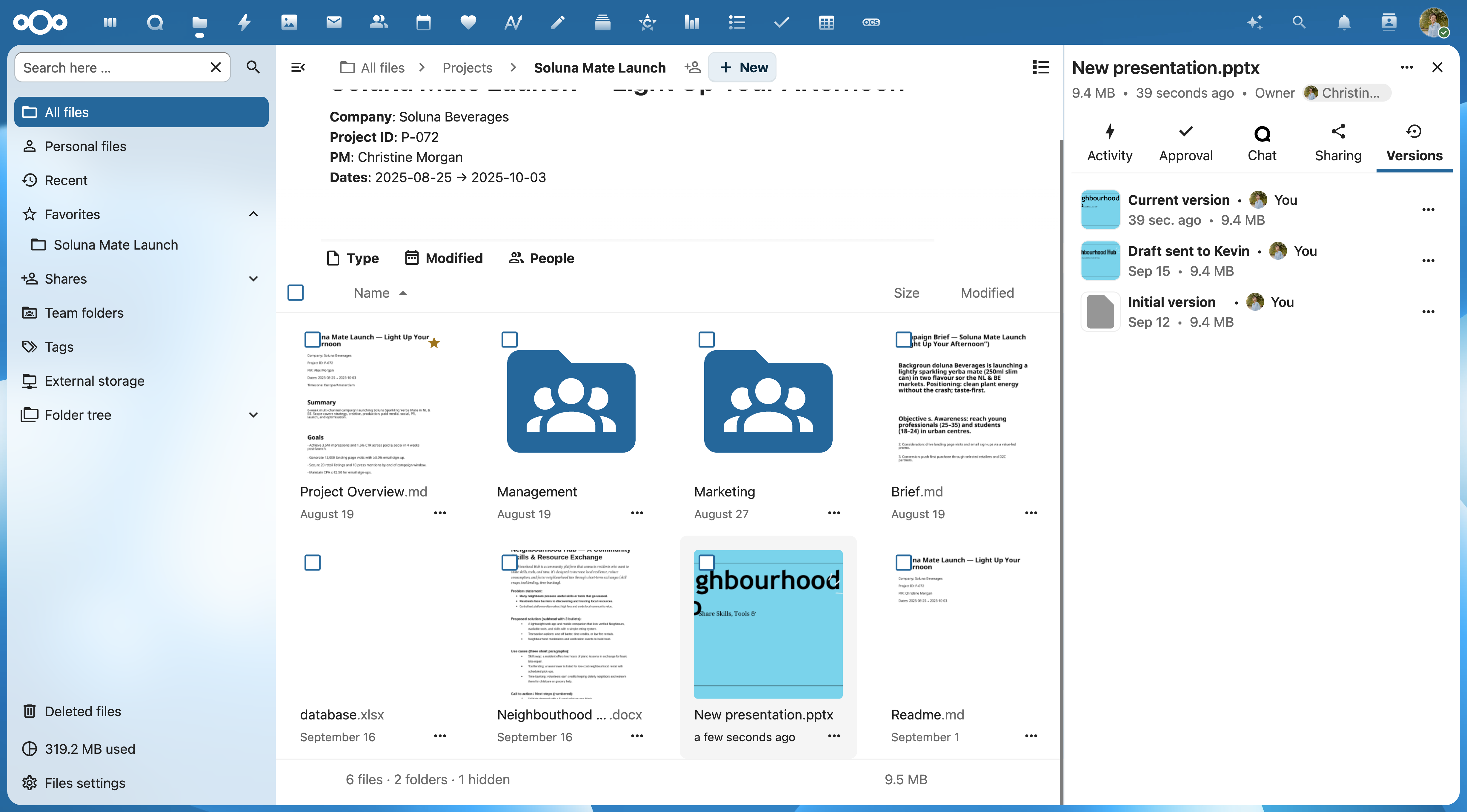 A screenshot of the Nextcloud Files app