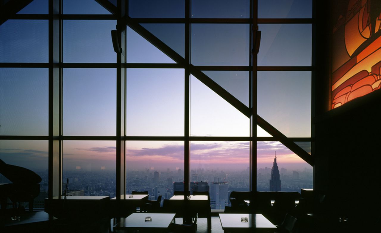 Restaurant view of the city and sunset