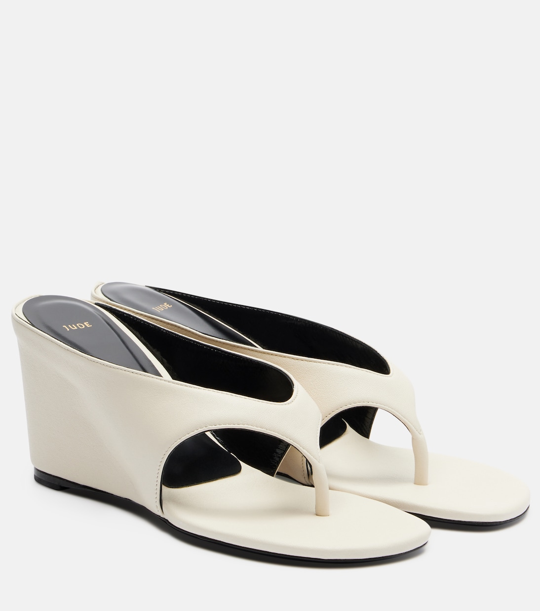 Yaga Leather Wedge Thong Sandals in White - Jude