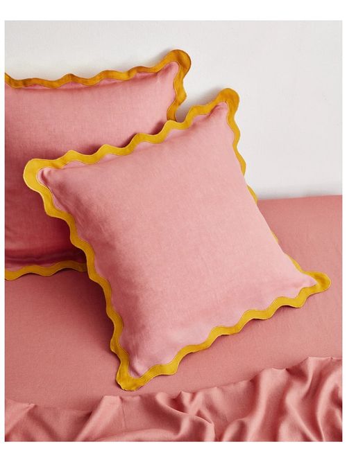 Pink Clay & Turmeric 100% French Flax Linen Scalloped European Pillowcases (set of Two)