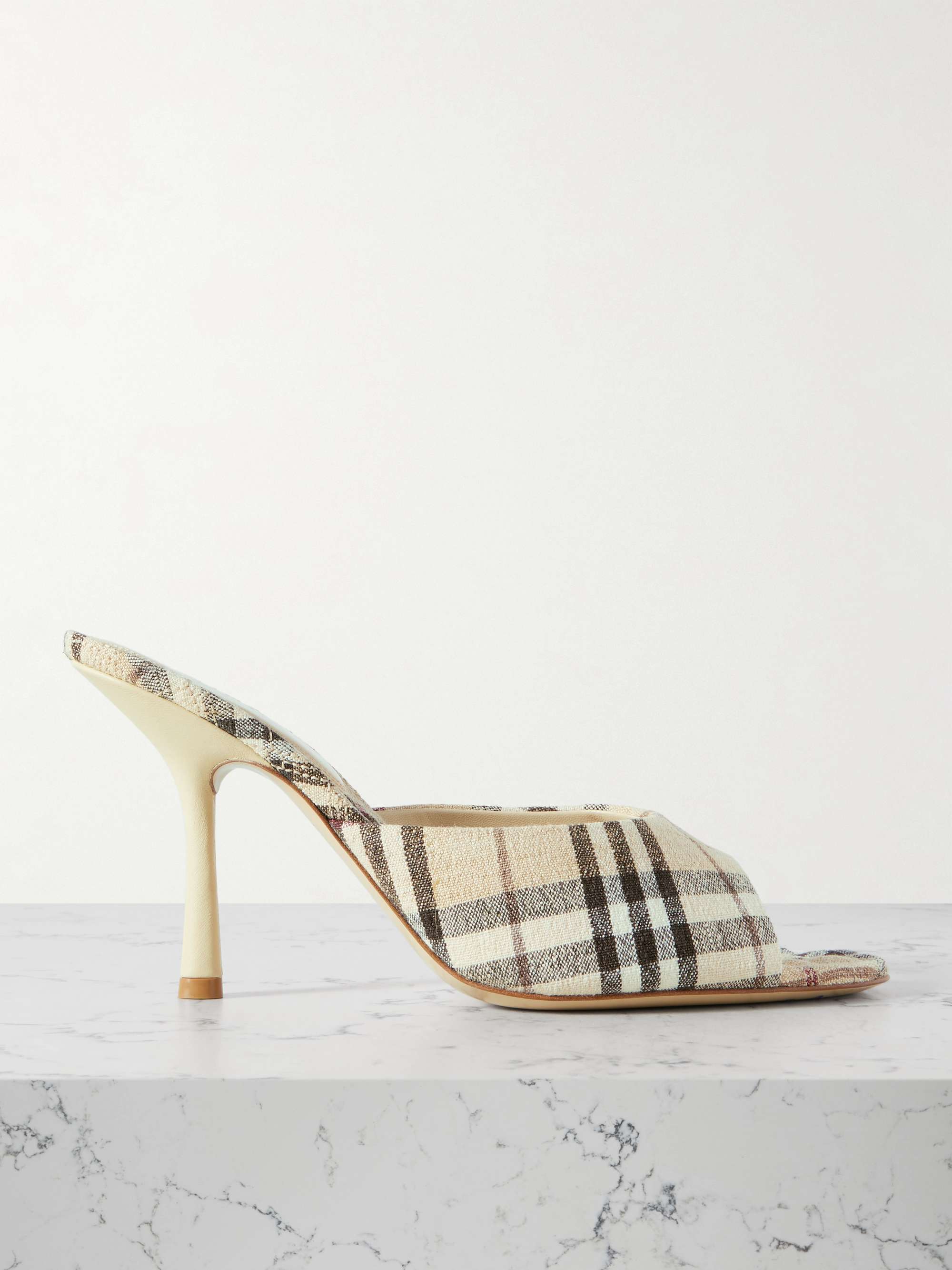 Checked Linen Mules