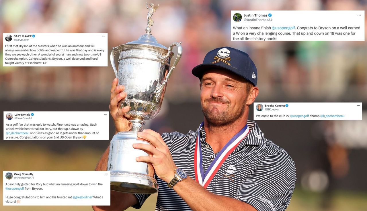 Bryson DeChambeau holds the US Open trophy