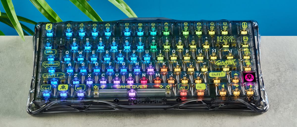 A GravaStar Mercury K1 Lite mechanical keyboard with shine-through keycaps