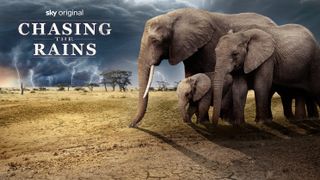 Chasing the Rains Key art featuring a herd of elephants