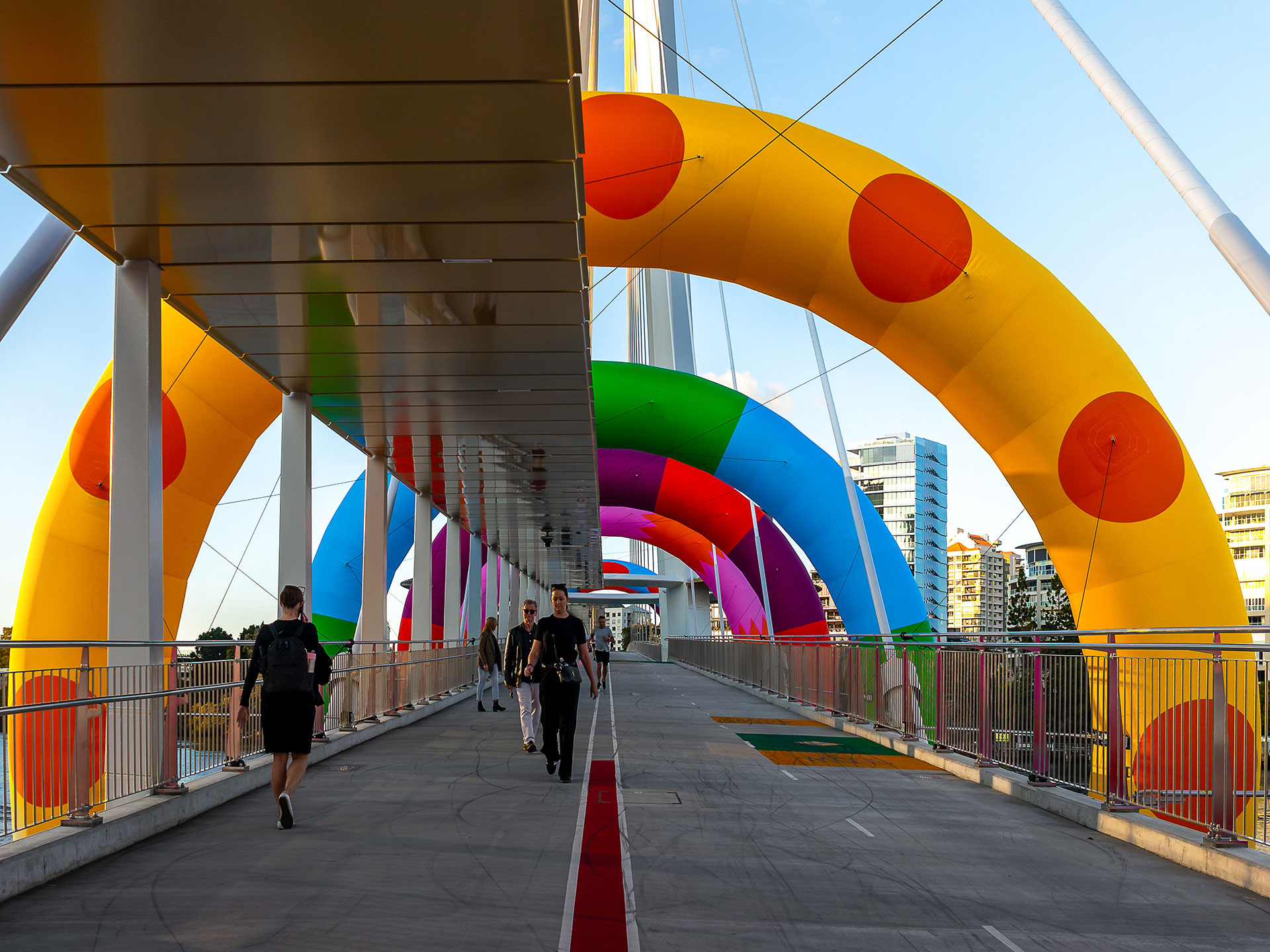 Craig and Karl colourful installation on Brisbane bridge