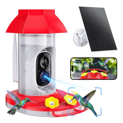 Harymor Hummingbird Feeder With Camera, Smart Humming Bird Feeders Solar Powered With Ai Recognition, Bird Watching Camera for Outdoors, Live Videos, Ant Moat, Bee Proof, Nature Gifts for Bird Lovers