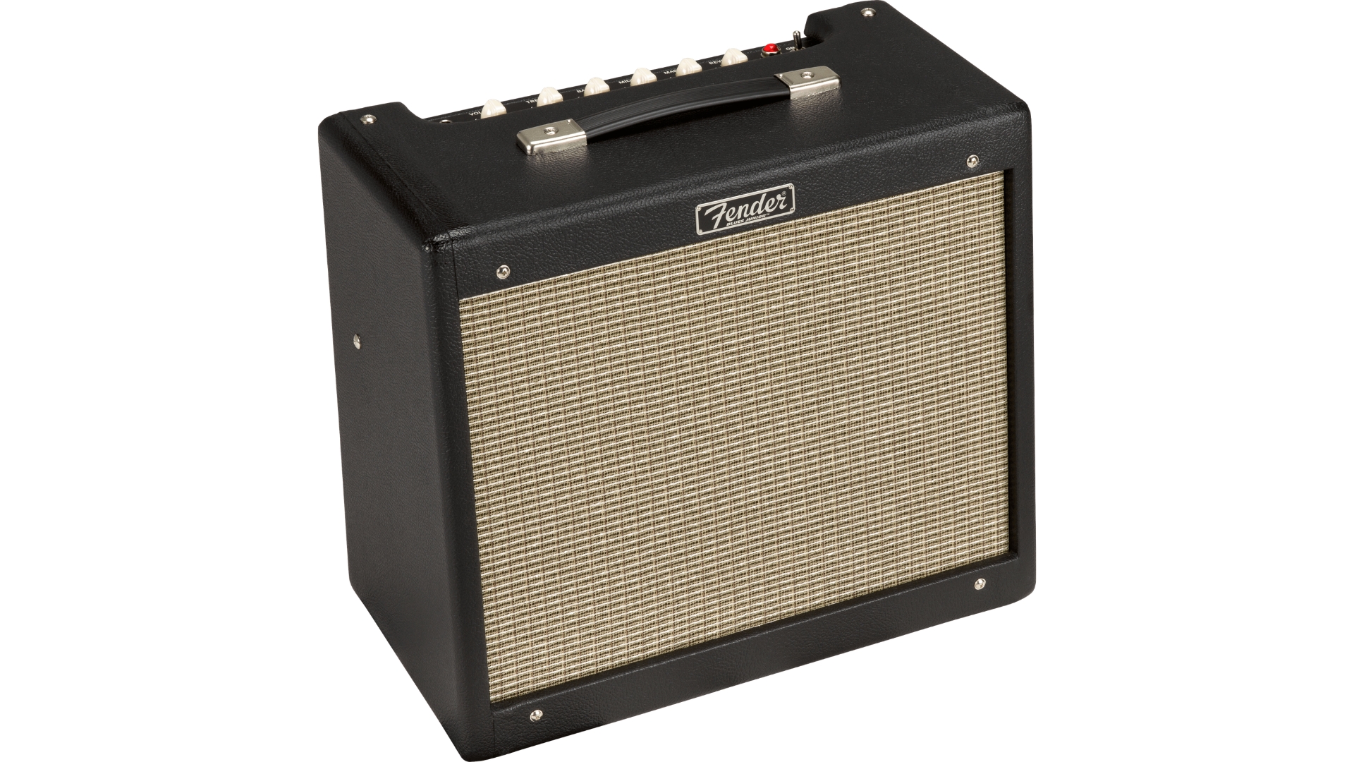 An angled shot of the Fender Blues Junior IV tube amp on a white background