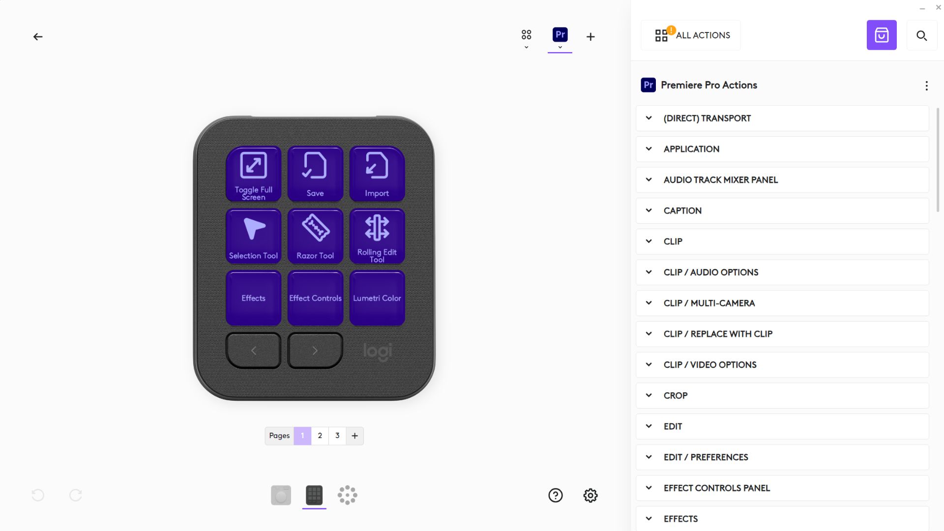The MX Creative Keypad being edited in Logi Options+ software