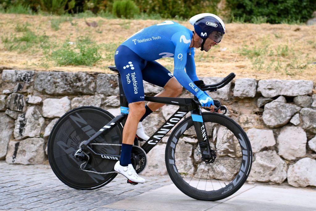 BURGOS SPAIN AUGUST 14 Alejandro Valverde Belmonte of Spain and Movistar Team competes during the 76th Tour of Spain 2021 Stage 1 a 71km individual time trial from Burgos Catedral de Santa Mara to Burgos lavuelta LaVuelta21 CapitalMundialdelCiclismo catedral2021 on August 14 2021 in Burgos Spain Photo by Stuart FranklinGetty Images
