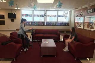 Owen J. Roberts Middle School students filming the news