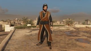 Assassin's Creed Mirage Basim wearing eunuch tunic costume