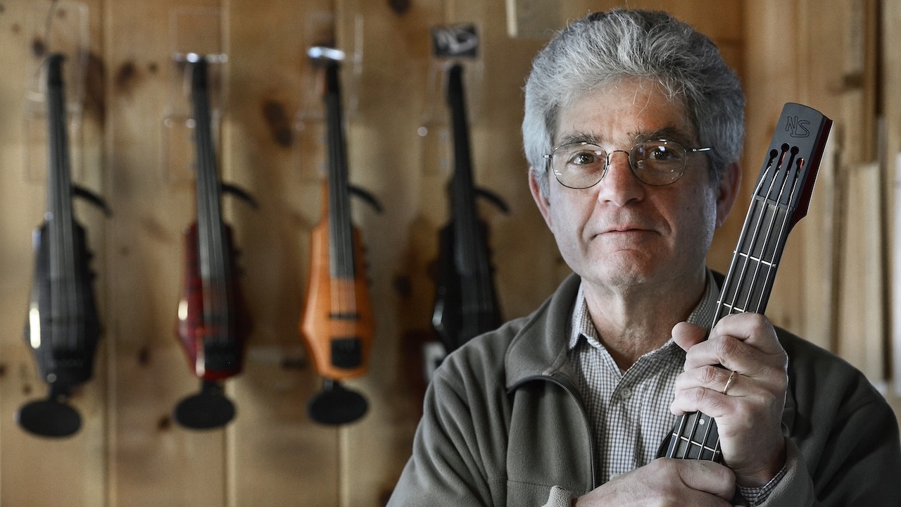 Ned Steinberger makes prototype electric bass guitars and violins at his shop/studio in Nobleboro. 