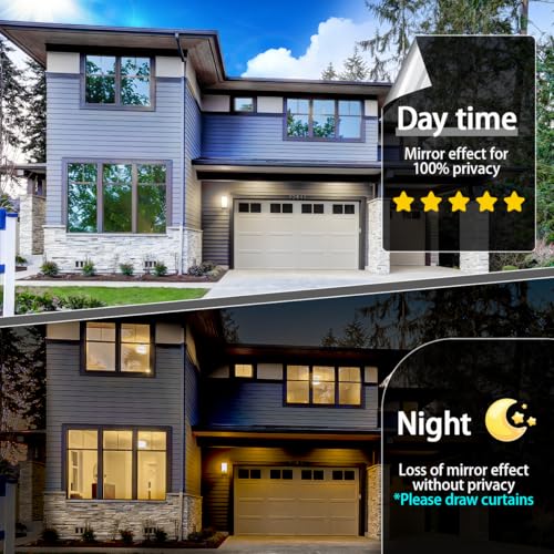 Zindoo One Way Window Film Privacy, Reflective Mirror Window Tint Film Clear for Glass Windows With Tools, Sun Blocker Anti Glare Uv Window Film Self Adhesive for Home and Office, Silver, 40x200cm