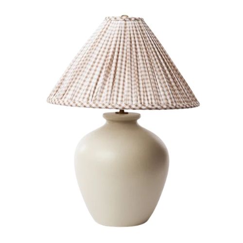 Cream lamp with gingham shade