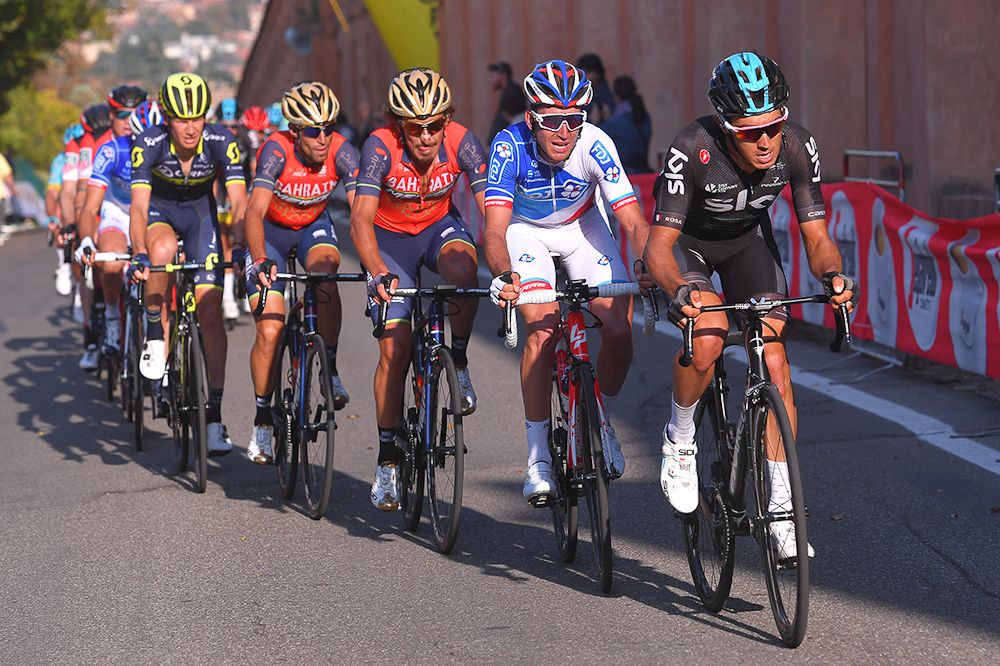 Diego Rosa supplies the power near the end of Giro dell'Emilia
