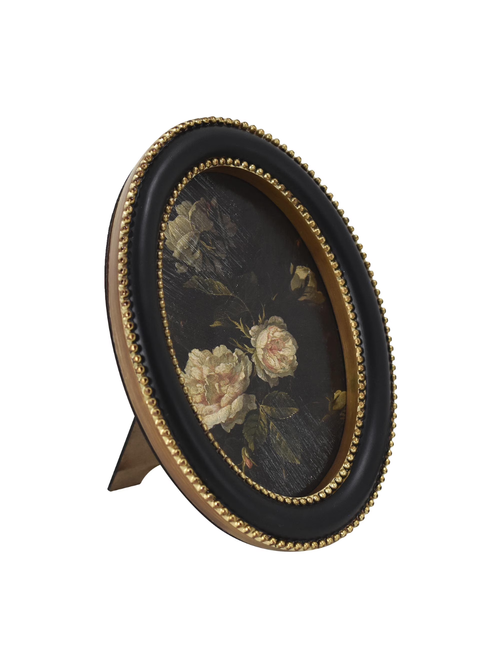 White Rose Floral Print with Gold Beaded Frame