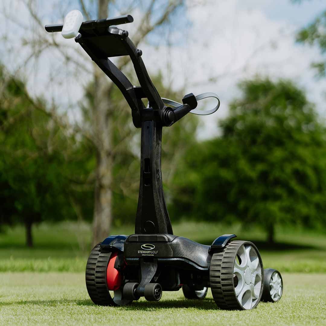 Stewart Golf Q Follow trolley pictured