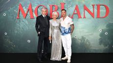 (L-R) Pierce Brosnan, Helen Mirren and Tom Hardy attend the MobLand series 2 Premiere at the Odeon Luxe Leicester Square on September 10, 2026