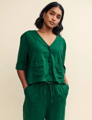 Nobody's Child Green Linen-blend Short Sleeve Shirt