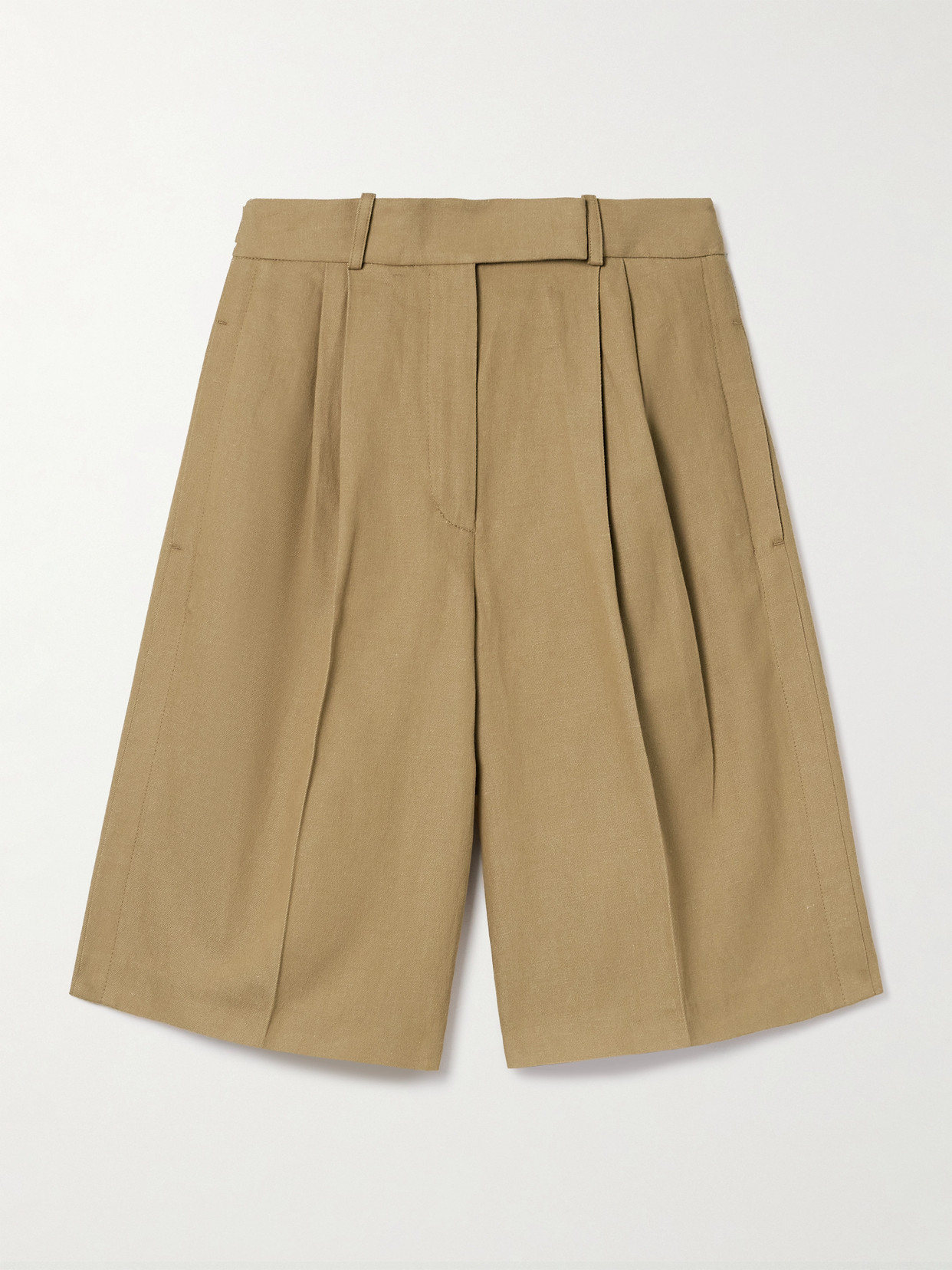 Jenny Pleated Cotton and Linen-Blend Twill Shorts