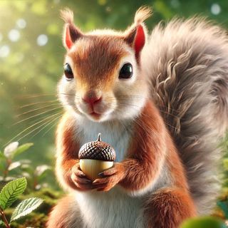An AI-generated image of a squirrel holding a nut, created by Dall-E 3 using ChatGPT