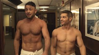 devon and cooper in the locker room on sex/life