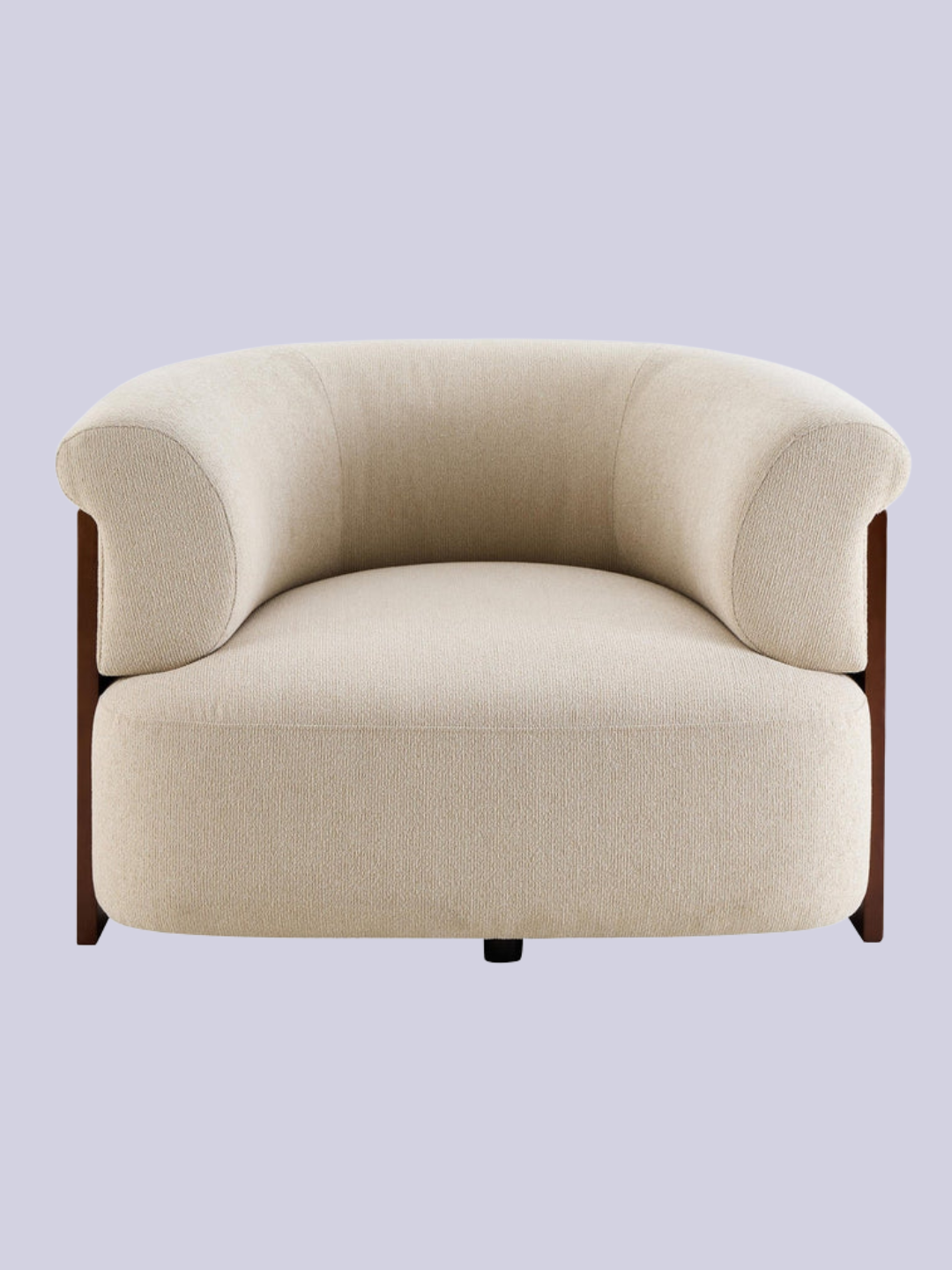 A round cream boucle armchair