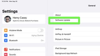 Software update is highlighted in Settings App