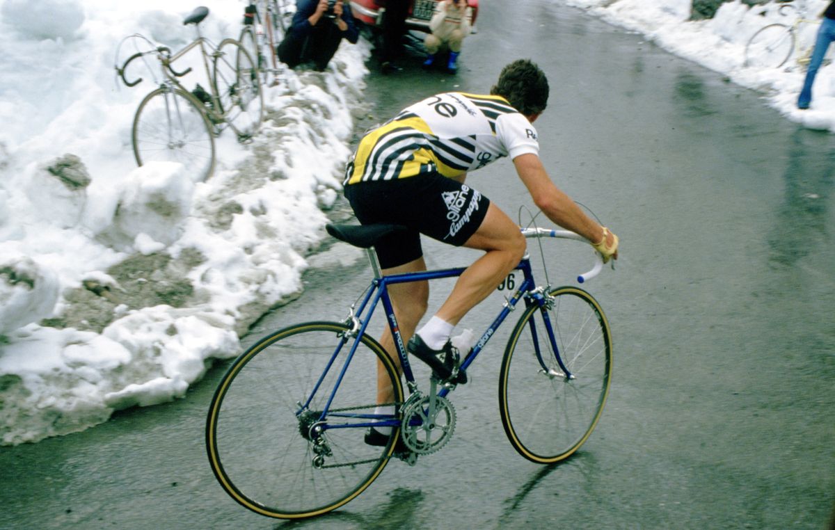 Bernard Hinault races towards the pink jersey on stage 20 of the 1980 Giro d'Italia
