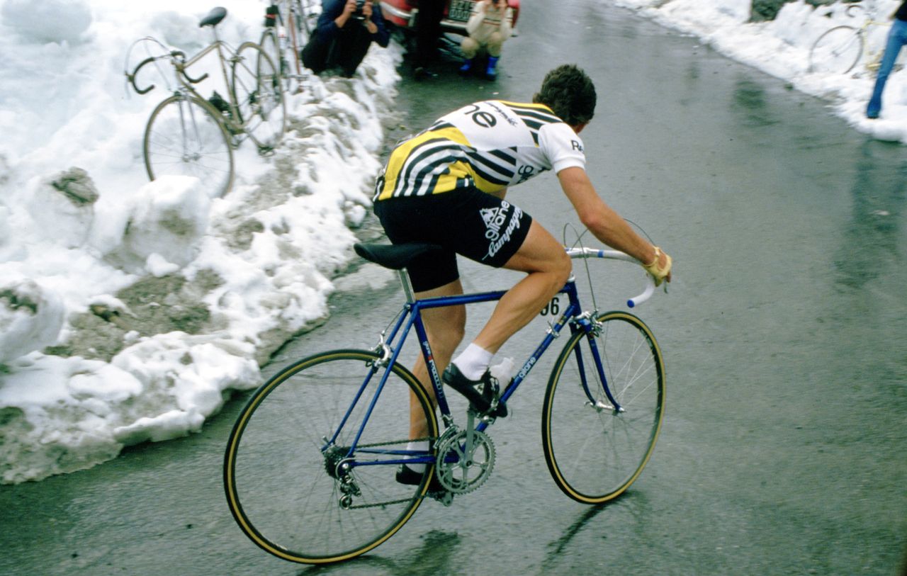Bernard Hinault races towards the pink jersey on stage 20 of the 1980 Giro d'Italia