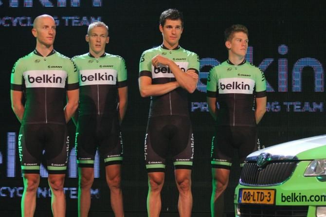 Robert Gesink and team sprinter Theo Bos in the new kit