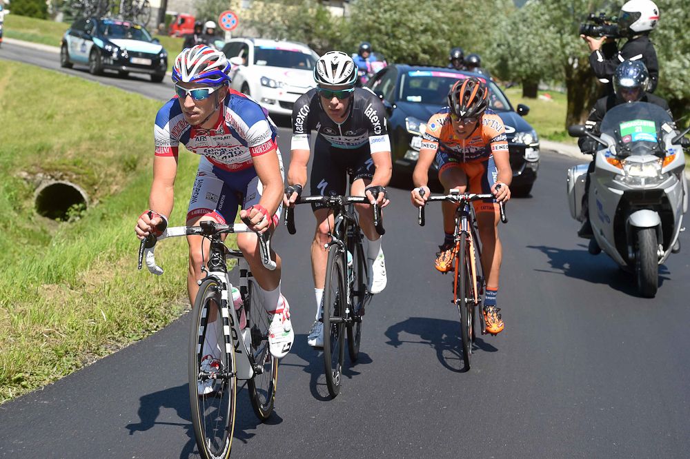 Iljo Keisse (Etixx-QuickStep), Marco Bandiera (Androni Giocattoli) and Giacomo Berlato (Nippo-Vini Fantini)