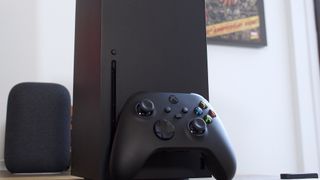 Xbox Series X console with controller on desk