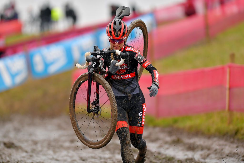 HULST NETHERLANDS JANUARY 03 Denise Betsema of The Netherland and Team Pauwels Sauzen Bingoal Bike Mud during the 5th Vestingcross World Cup 2021 Womens Elite CX Vestingcross CXWorldCup Hulst on January 03 2021 in Hulst Netherlands Photo by Luc ClaessenGetty Images