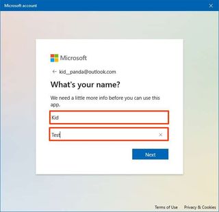 Microsoft account person's name