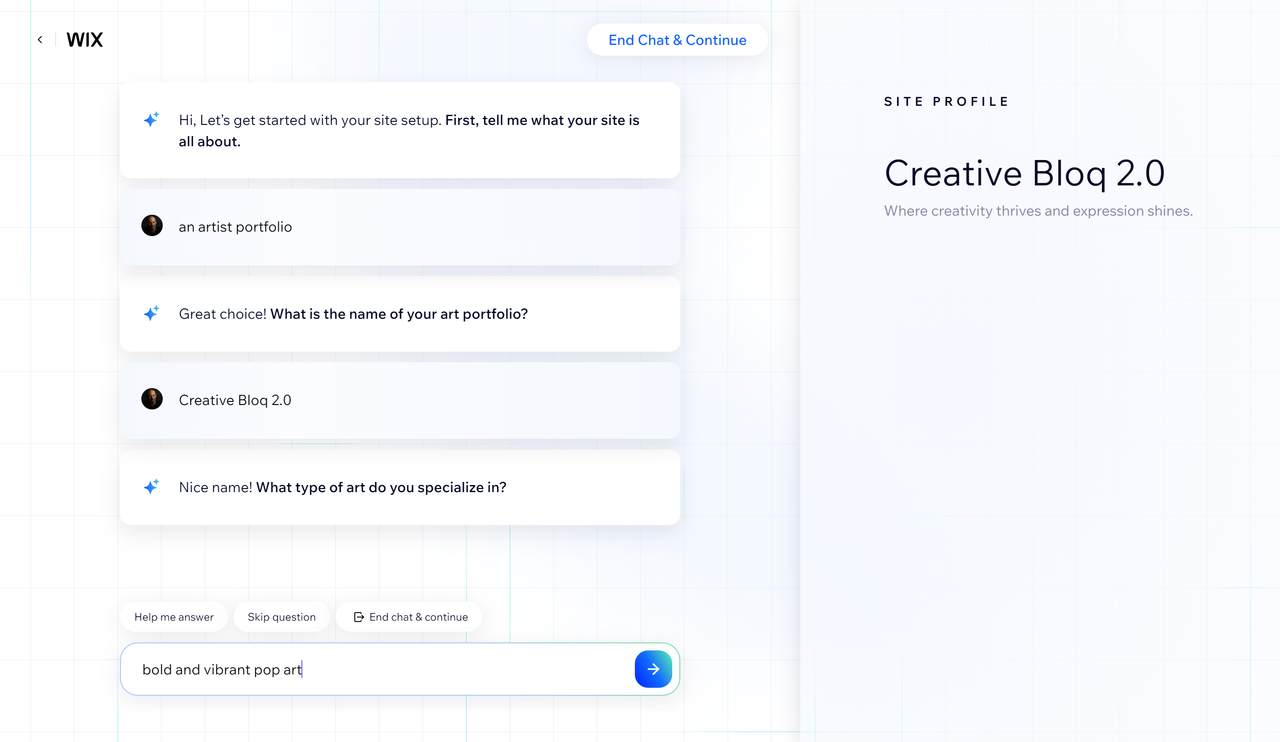A screenshot showing part of the process to make an artist website