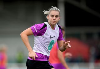 Alessia Russo of England looks on during a training session at St Georges Park on June 23, 2025 in Burton-upon-Trent, England. 
