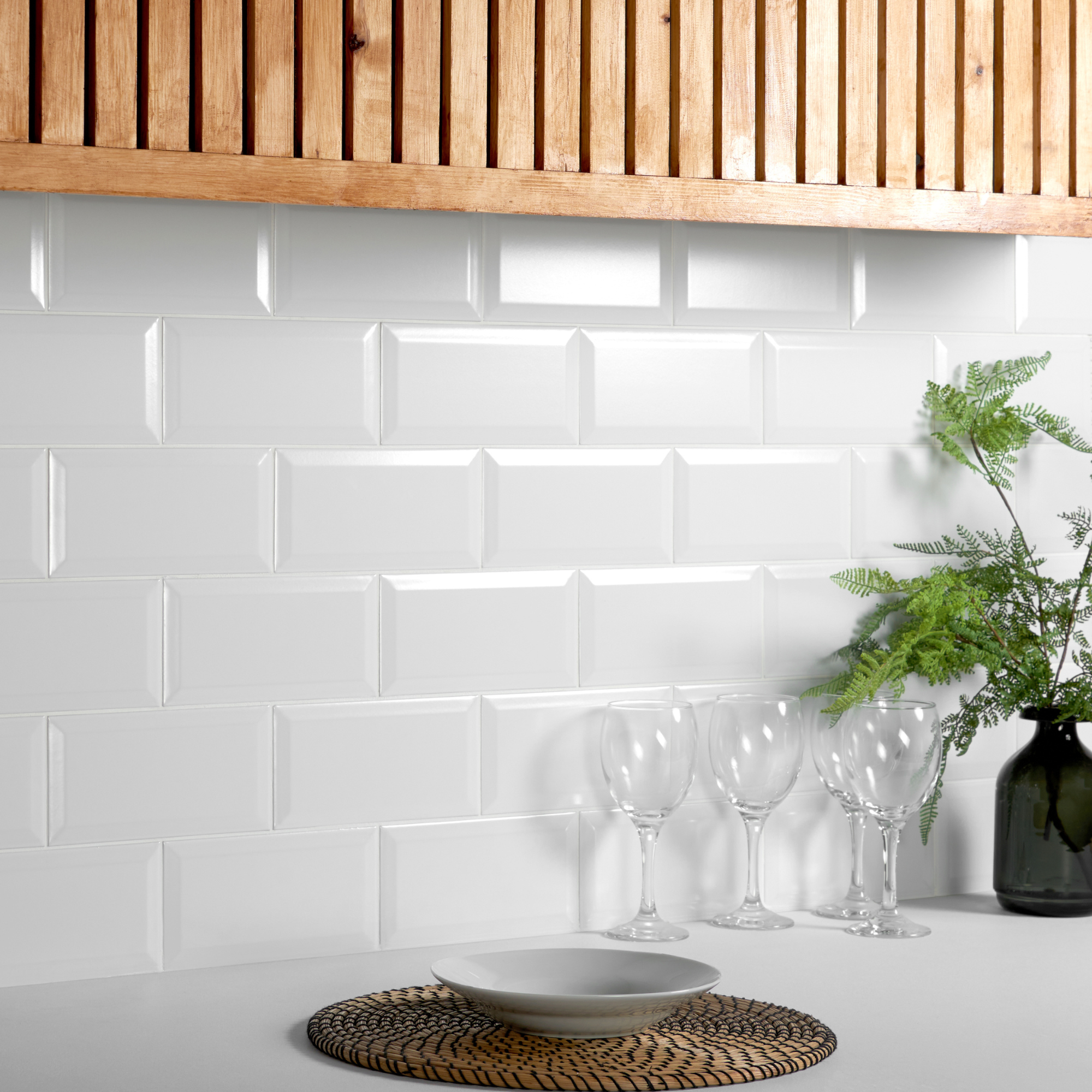 white metro tiles kitchen splashback