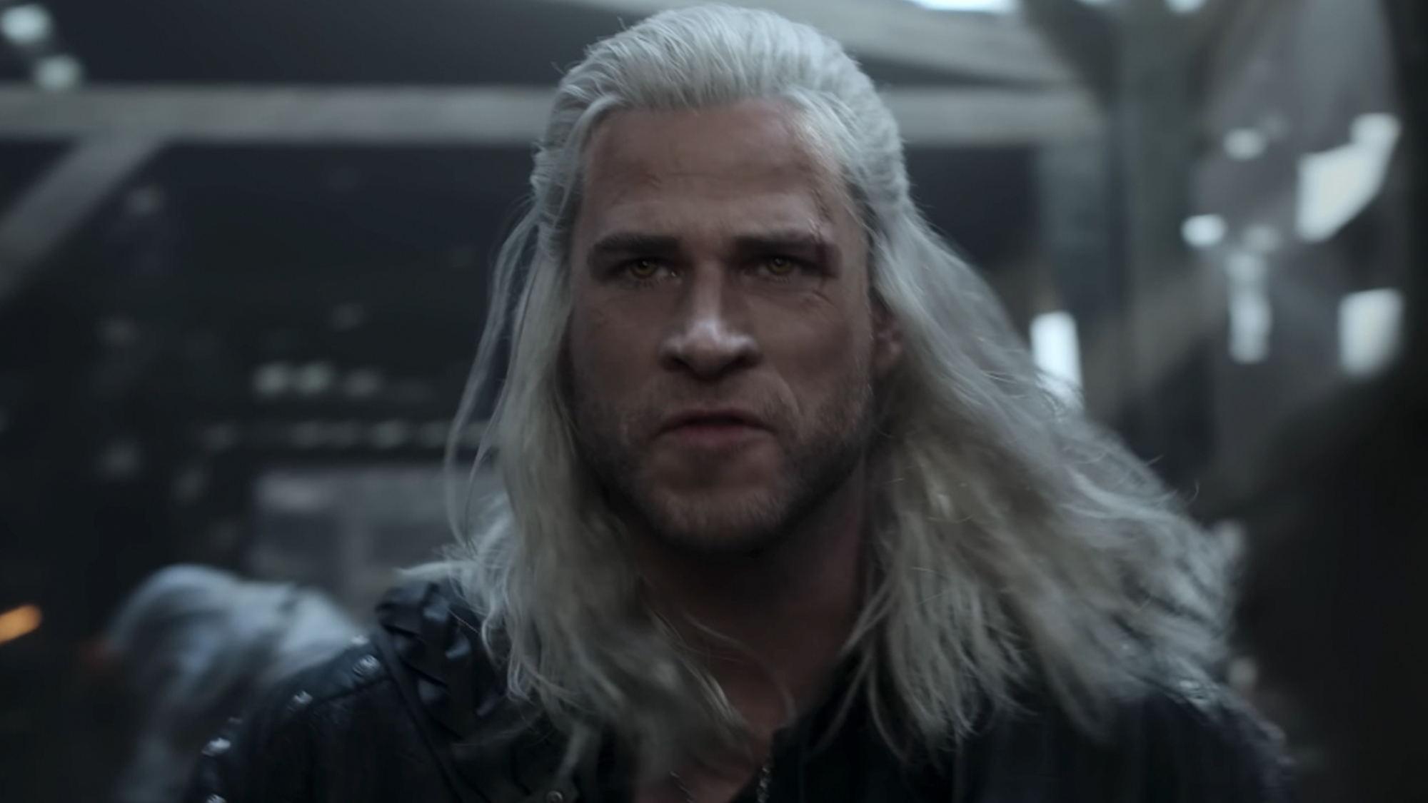 Henry Cavill with long white hair in The Witcher