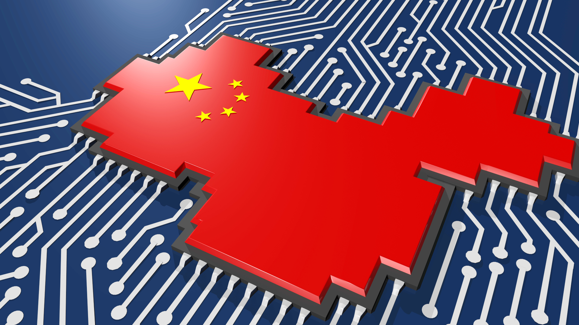 3D Render of a microchip-shaped China