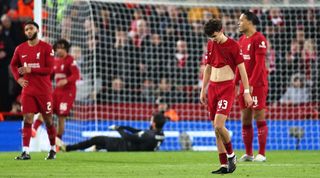 Liverpool players look dejected after conceding to Real Madrid in their 5-2 defeat